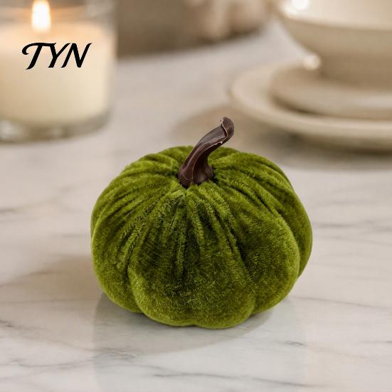 Velvet Stuffed Pumpkin Small Artificial Decoration, Fall Thanksgiving Soft Seasonal Floral Scene Accents Ornament, Autumn Harvest Tabletop Centerpiece