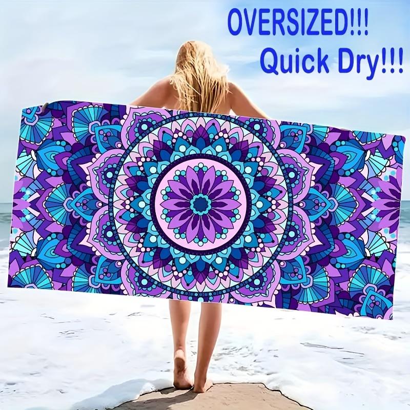 Oversized Microfiber Beach Towel Mandala Pattern Thin Quick Dry Absorbent Towel for Beach Swimming Camping Yoga Bath Sports W30*H60(CM)