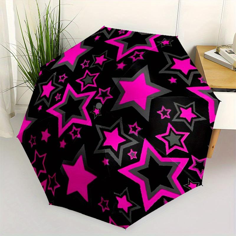 1pc Neon Star Print Automatic Folding Umbrella, Portable & Foldable Design with 8 Ribs, Casual Outdoor Accessory yy250729047