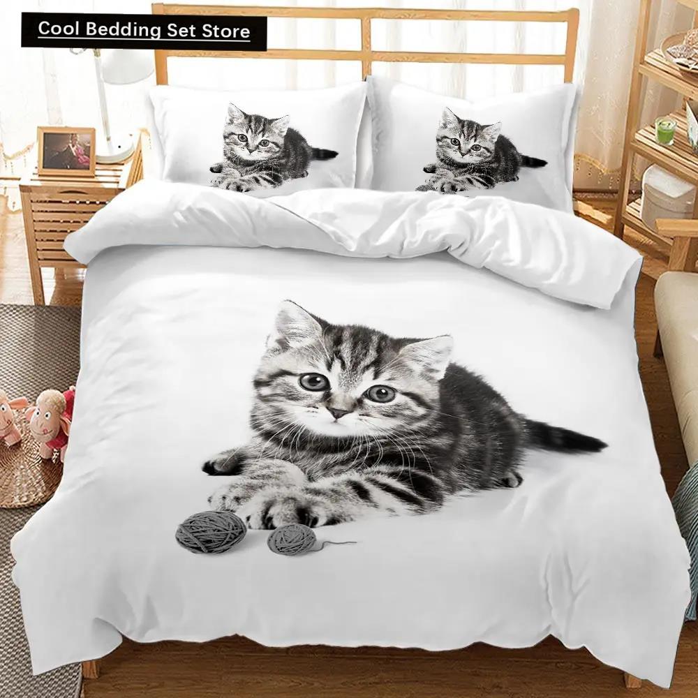 Cat Duvet Cover Cats and Dogs Play Christmas Animal Pet Bedding Set for Kids Teens Double Queen King Size Polyester Qulit Cover
