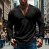 Mens Slim Fit Long Sleeve V Neck Buttoned Casual T Shirt