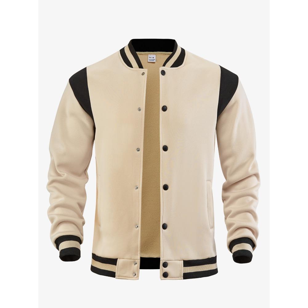 Casual Sports High-Street Fleece-Lined Cardigan Patchwork Stand-Up Collar Aviator Baseball Jacket Men’s Aviator Jacket