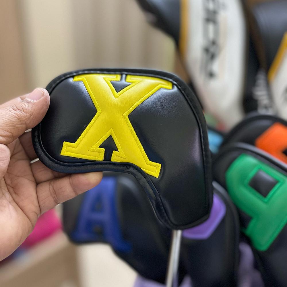10Piece PU Leather Golf Iron Headcovers Set with Embroidered Number Tags ( 4-9 ASPX)  Durable Club Protection Accessories