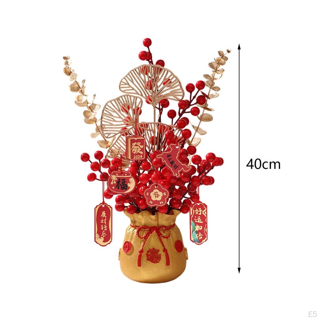 Chinese Year Decoration Artificial Potted Flower, Vivid Cabinet Decor Desk Ornament Vase