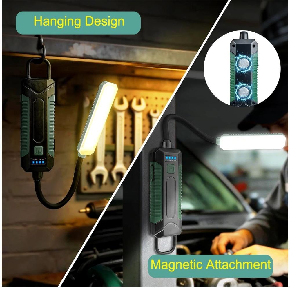 COB Work Light USB Rechargeable Led Work Light with 360° Swivel Hose Magnetic Hanging Hook for Camping Car Repair Emergency