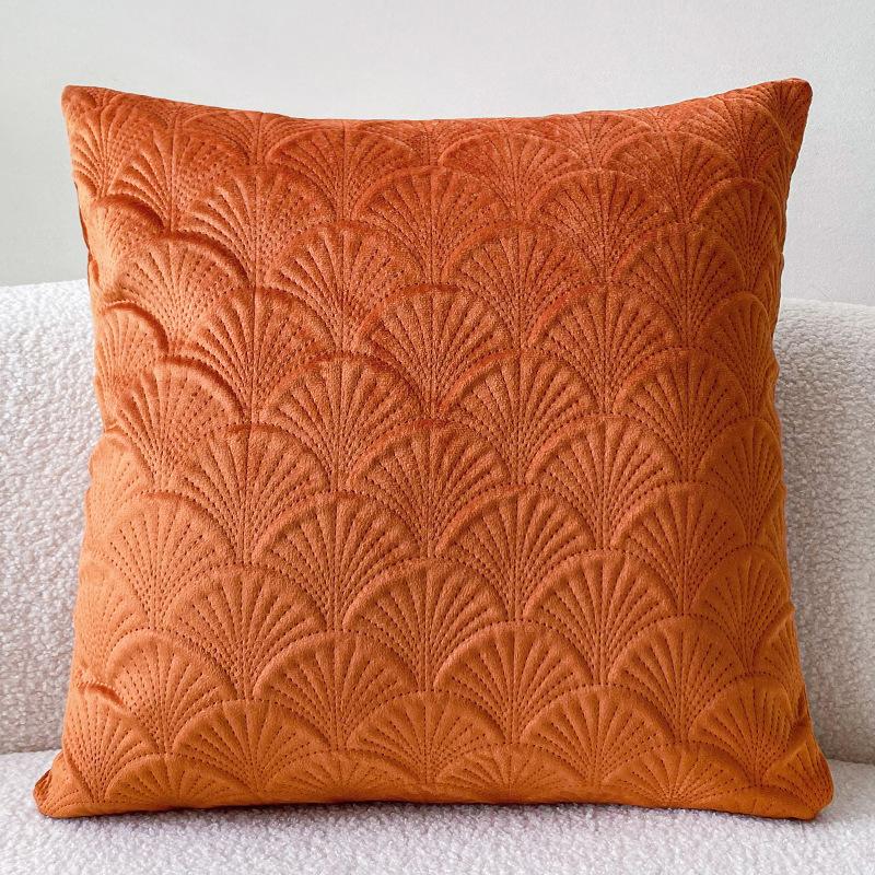Quality Velvet Scallop Design Embossed Cushion Cover 45x45cm Minimalist Solid Color Sofa Decorative Pillowcase Comfortable Feel