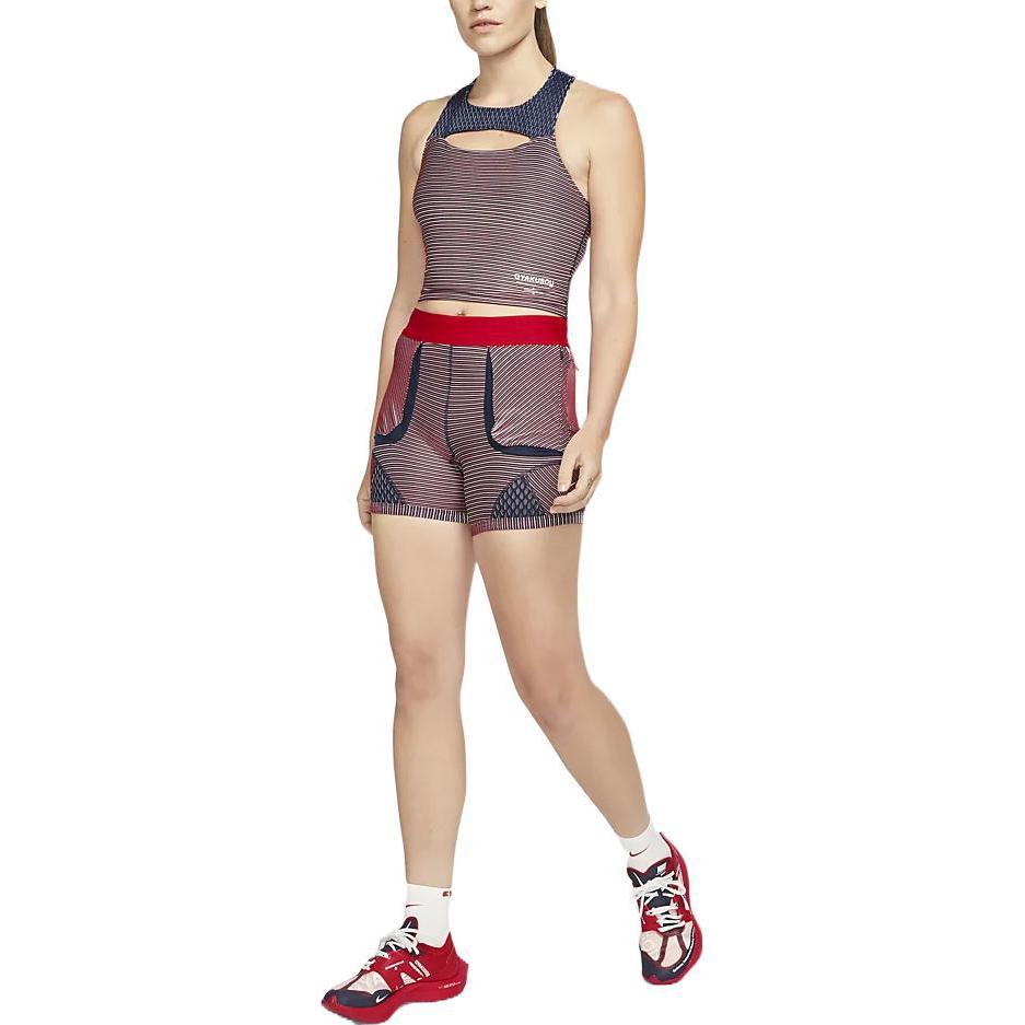 Nike Pantalones Cortos de Fitness Rayados de Cintura Alta para Mujer Rojos Azules CU0224-498