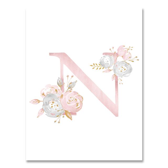 Personalized Poster Baby Name Custom Canvas Painting Nursery Prints Pink Flowers Wall Art Pictures For Girls Room Decoration No Frame
