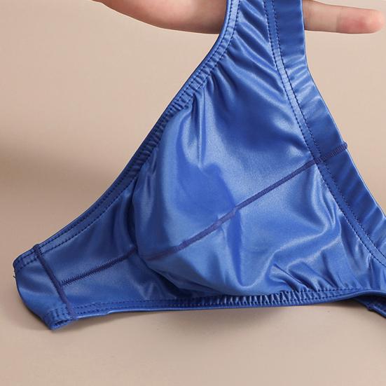 Men Glossy Sexy Thongs Silky Smooth Underpants Imitation Leather Soft Low-Waist Thong Briefs for Date Party Nightlife