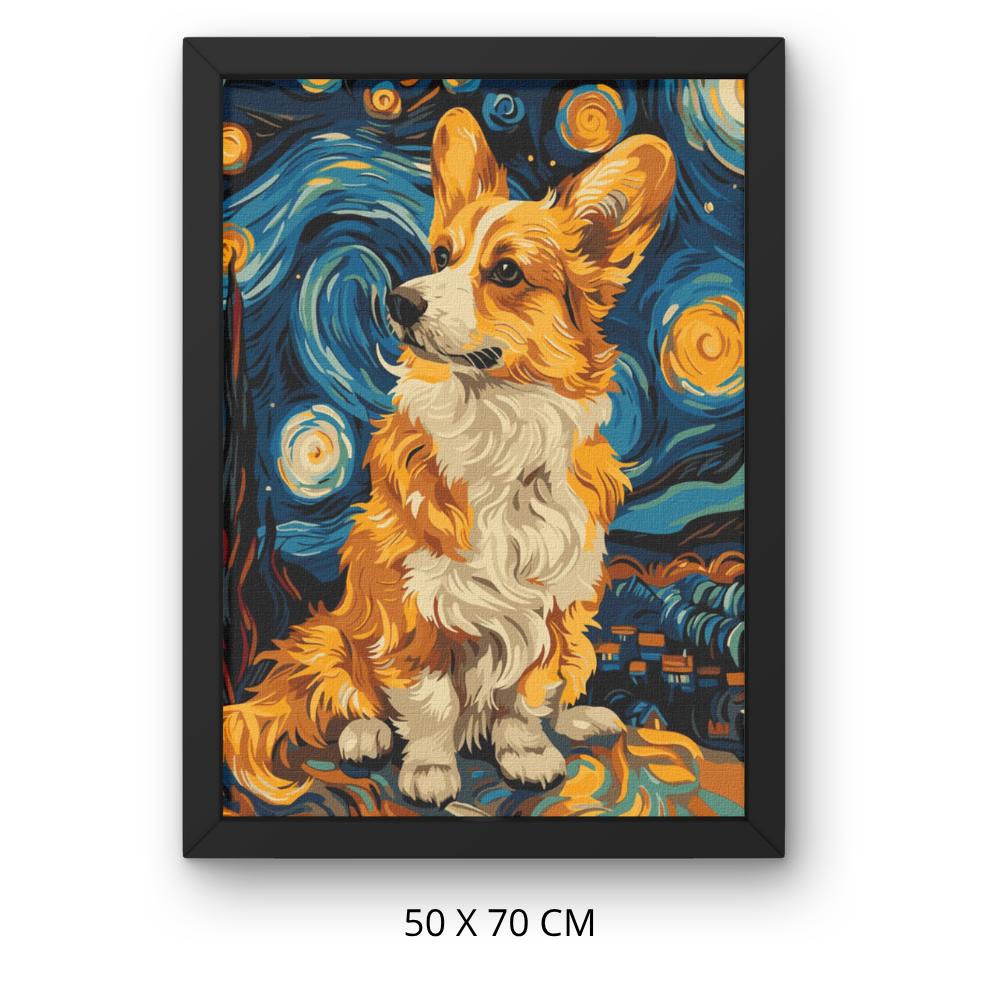 Obraz Do Malowania Po Numerach Z Ramą Corgi Pod Gwiazdami 50X70 Cm