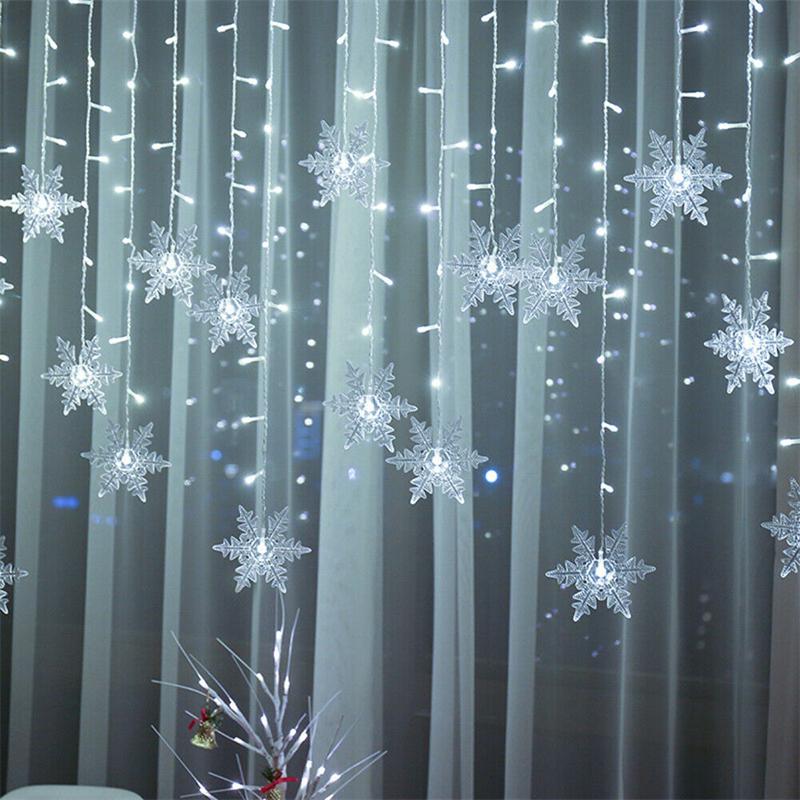 Weihnachten Schneeflocke LED Lichterketten Blinkende Lichterkette Vorhang Lichter Ausgefallene Urlaub Party Neujahr Dekoration