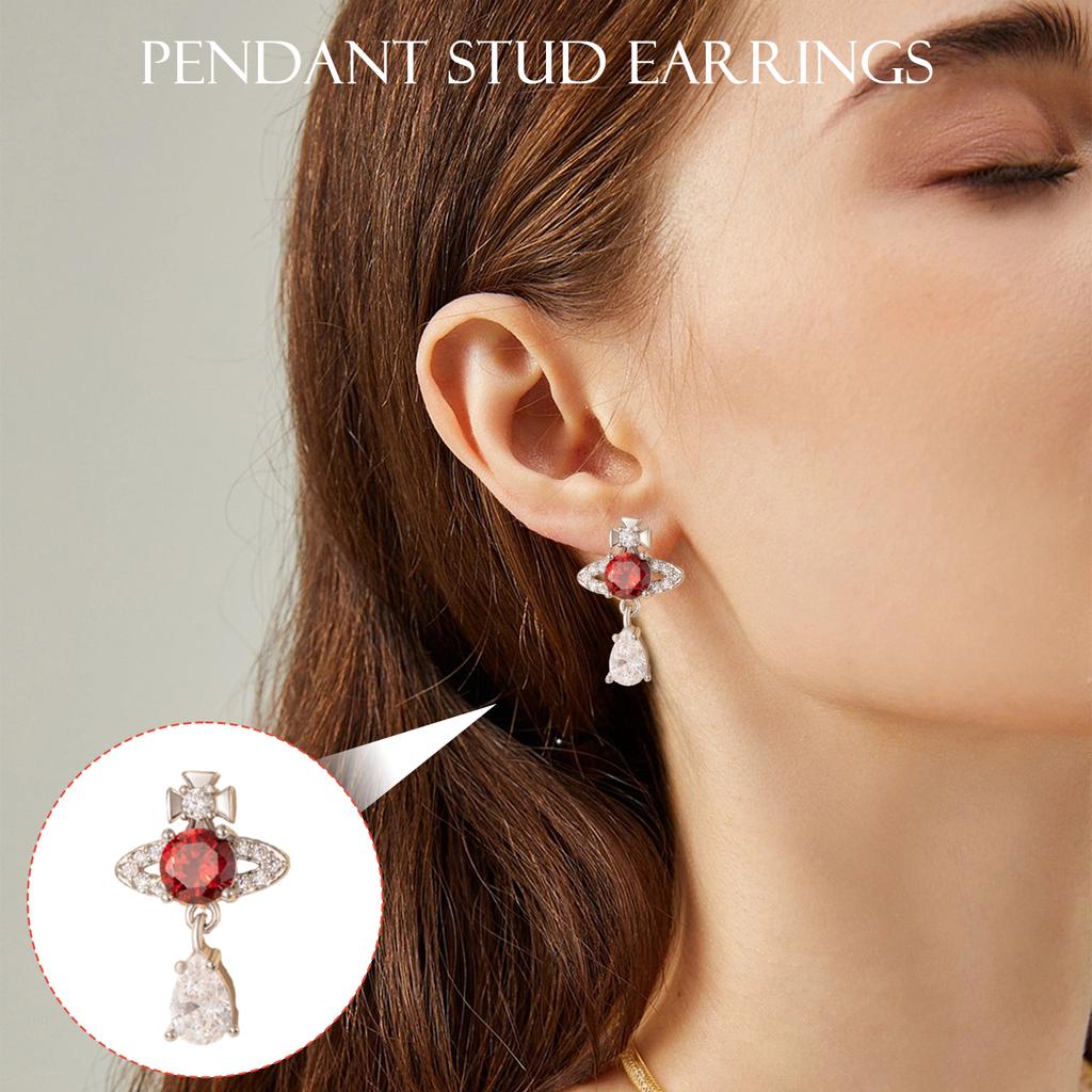 Saturn Water Drop Pendant & Screw Earrings With Eight Hearts And Eight Arrows Design, High-End Titanium Steel Cartilage Earrings For Girls