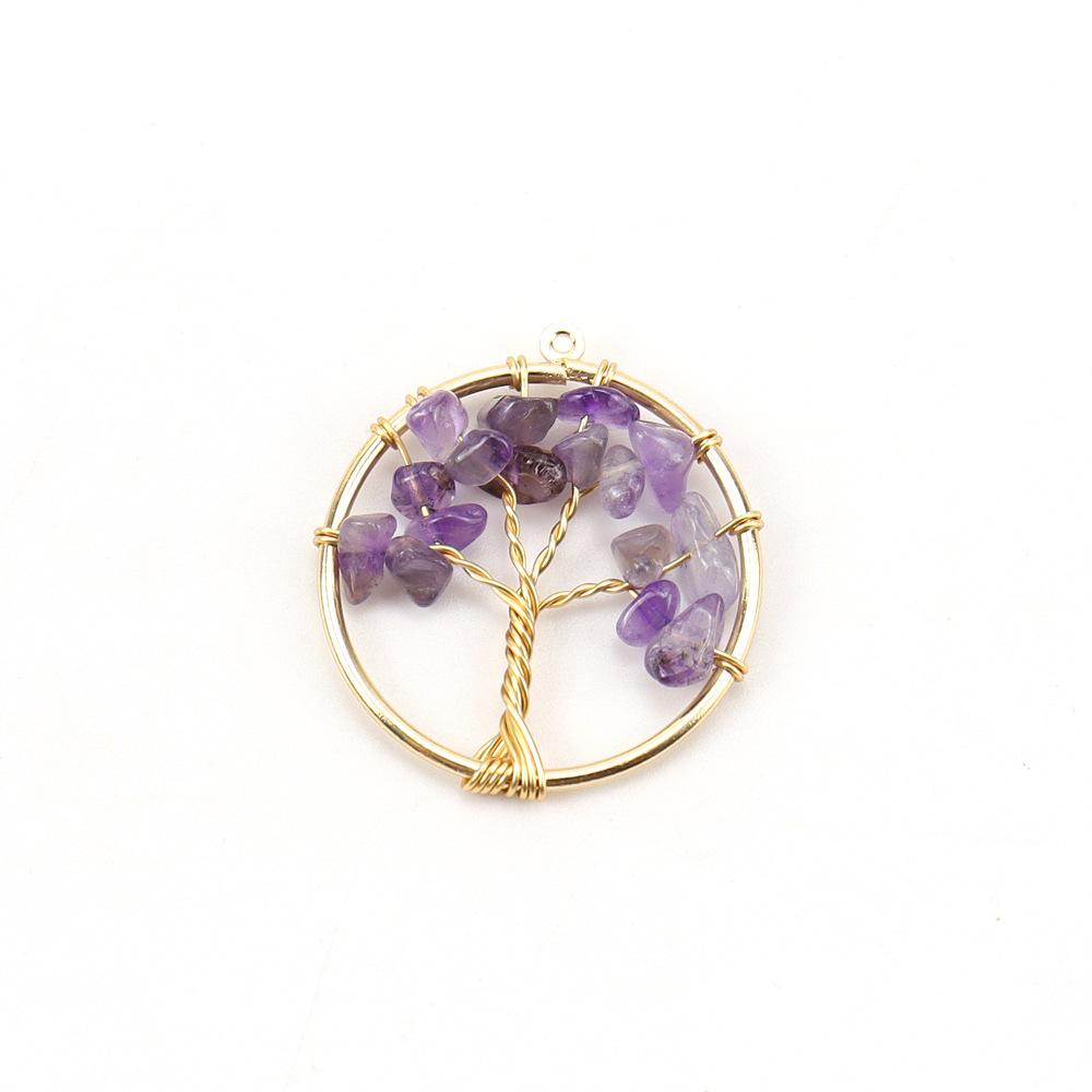 Gold 3Cm Tree Of Life Pendant Natural Crystal Gravel Fortune Tree Necklace Diy Accessories N114