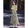Xinfayu Elegant Slim-Fit Linen Knit Top & Flowy Skirt Set