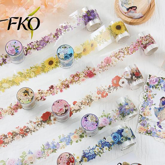 Scrapbooking Washi Tape Floral Tape, Vintage Flower Pattern PET Decorative Reusable for Junk Journal Supplies, Scrapbooking, DIY Crafts, Gift Wrapping