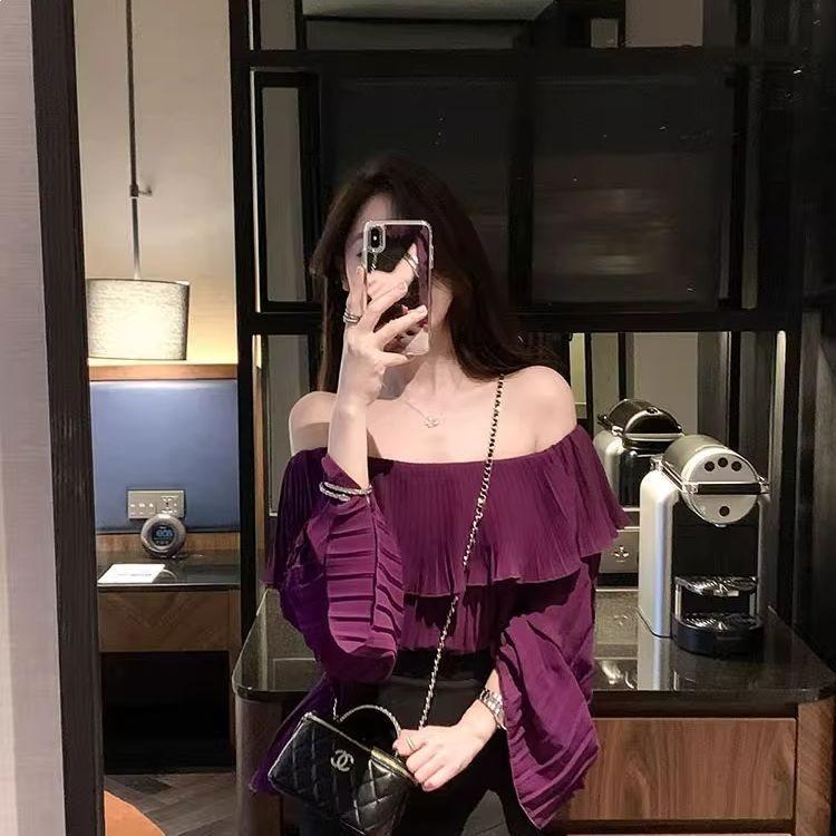 Romantische Französische Off-Shoulder Chiffonbluse Mit 3D-Druck Für Elegante Damen