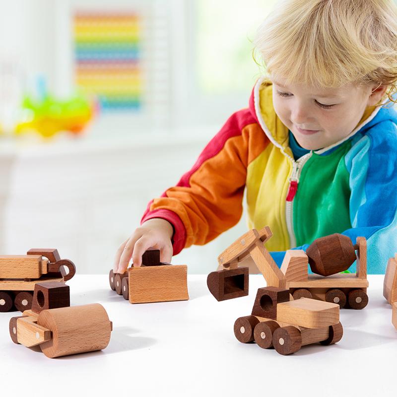 Giocattoli in Legno Legno di Faggio Blocchi Auto Escavatore Cartone Animato Giocattoli Educativi Montessori Ambulanza per Bambini Auto della Polizia Regalo di Compleanno