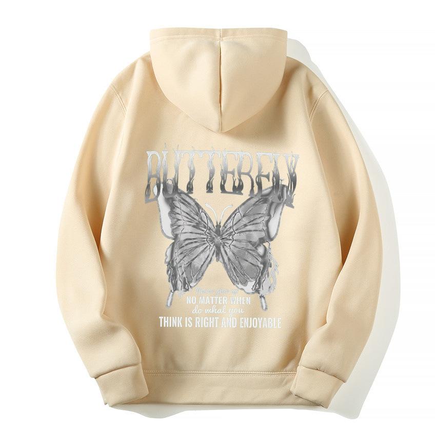 2025 European and American new letter fashion multi-color butterfly casual hooded fleece sweater