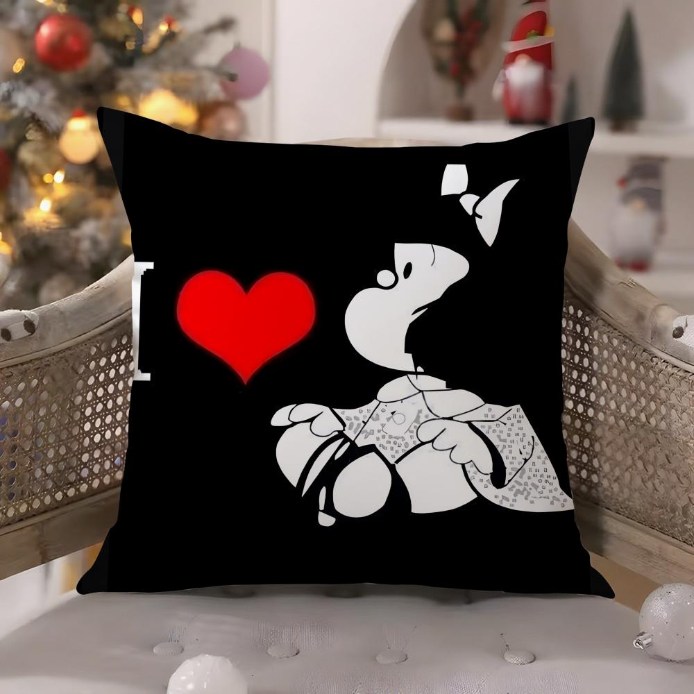 Quino Cartoon Cute Girl Mafalda-M Pillow Case Comfort Sofa Bed Silky Elegant Invisible Zipper Decorative Cushion Cover