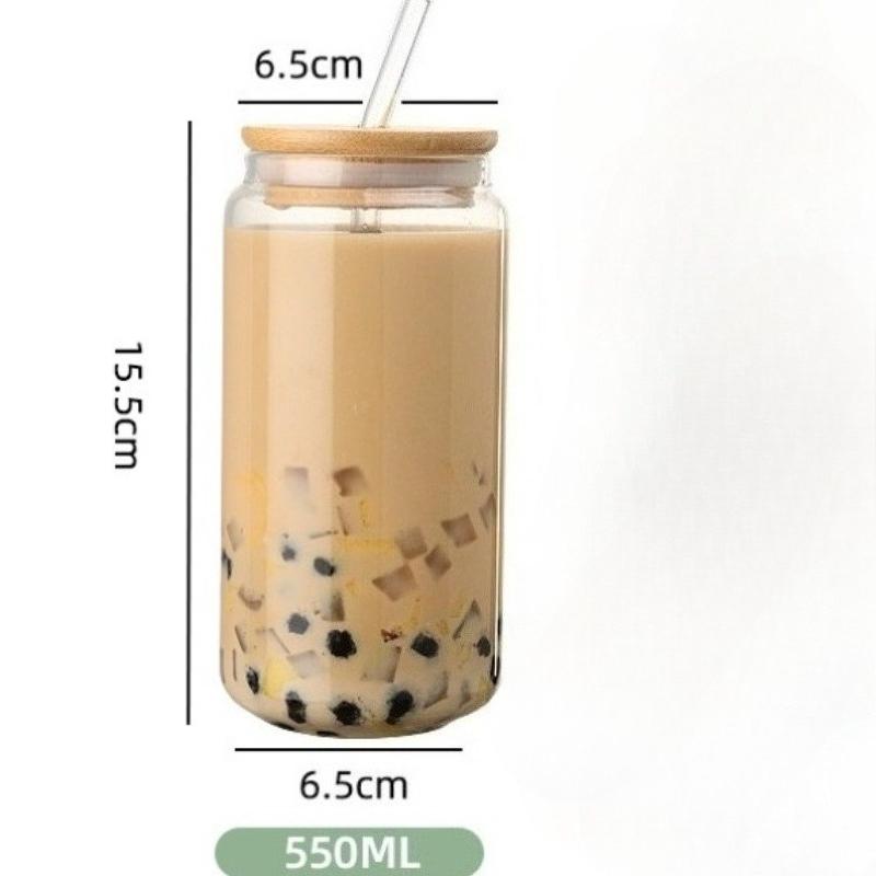 550ml High Temperature Resistant Straw Cup with Lid, Glass High Borosilicate Heat-resistant Glass Cup, Milk Tea Coffee Cola Cup 450ML-550ML