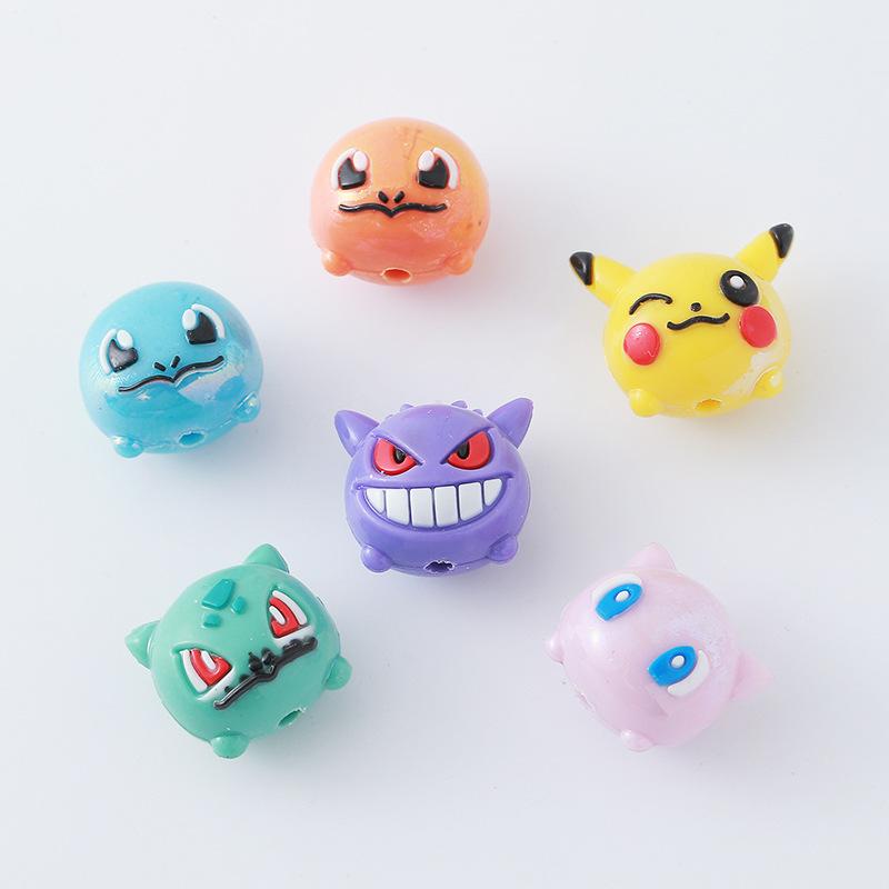 12Pcs Pokémon Bead Diy Mobile Phone Strap Keychain Refrigerator Magnet Resin Pocket Small Doll Student Party Gift