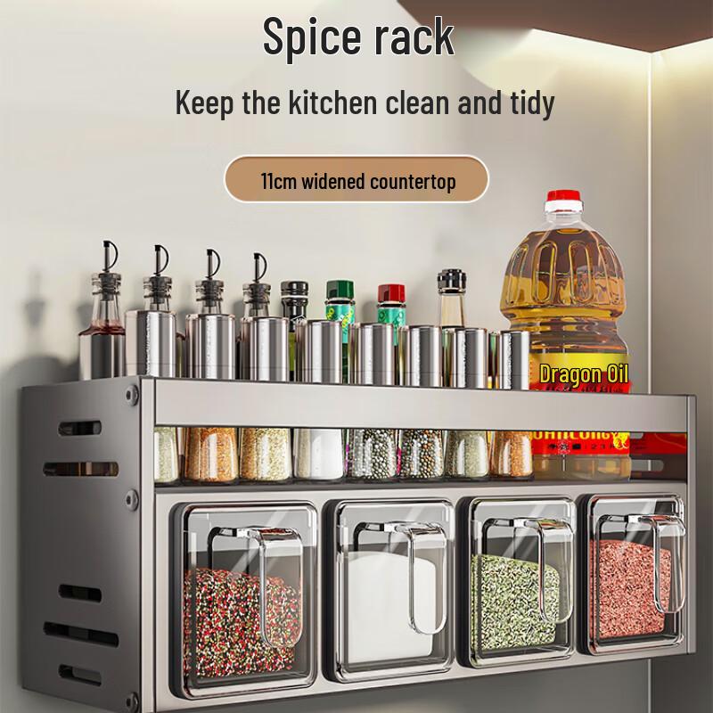 Yunshuang 3-Tier Countertop Kitchen Spice Rack with Seasoning Jars & Spoons
