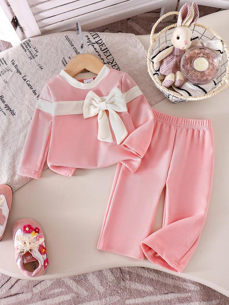 Pink Long-Sleeve Shirt & Pants Set for Girls - European & American Style