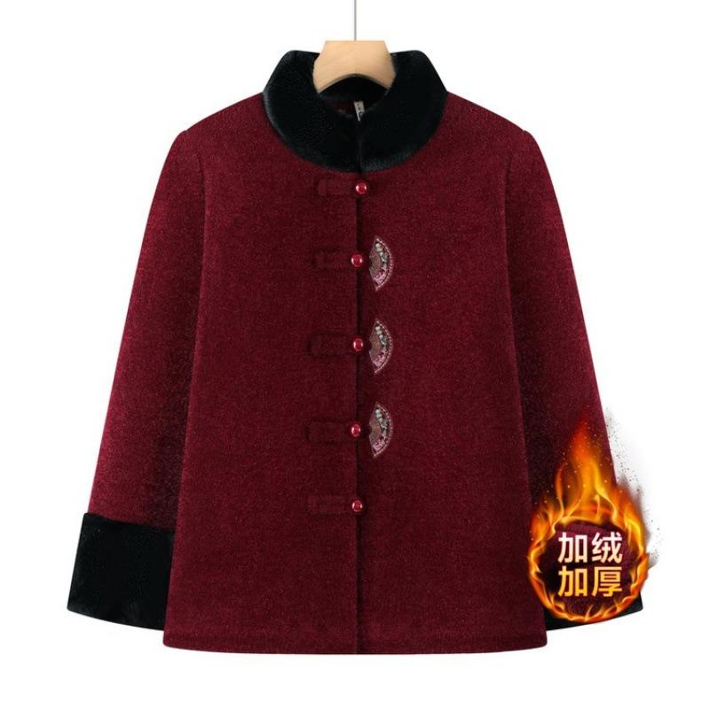 Winter Coat, Piled and Thickened Cotton-padded Coat, the Old Lady Has Festive Warm Clothes