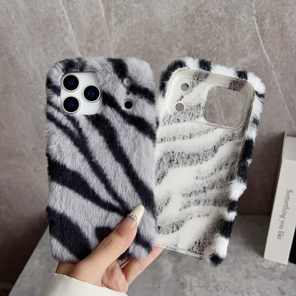 For iPhone 17 Pro Max Case Zebra Pattern Soft Plush TPU Phone Cover