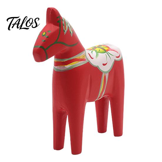 Wooden Dala Horse Decoration Hand Painted Trojan Figurine, Solid Wood Vintage Scandinavian Ornament Statue, Rustic Decorative Tabletop for Home