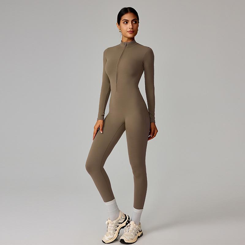 Zipper Style Nude Feel Long Sleeve Yoga & Running Bodysuit - High Intensity, Tight Fit #8306