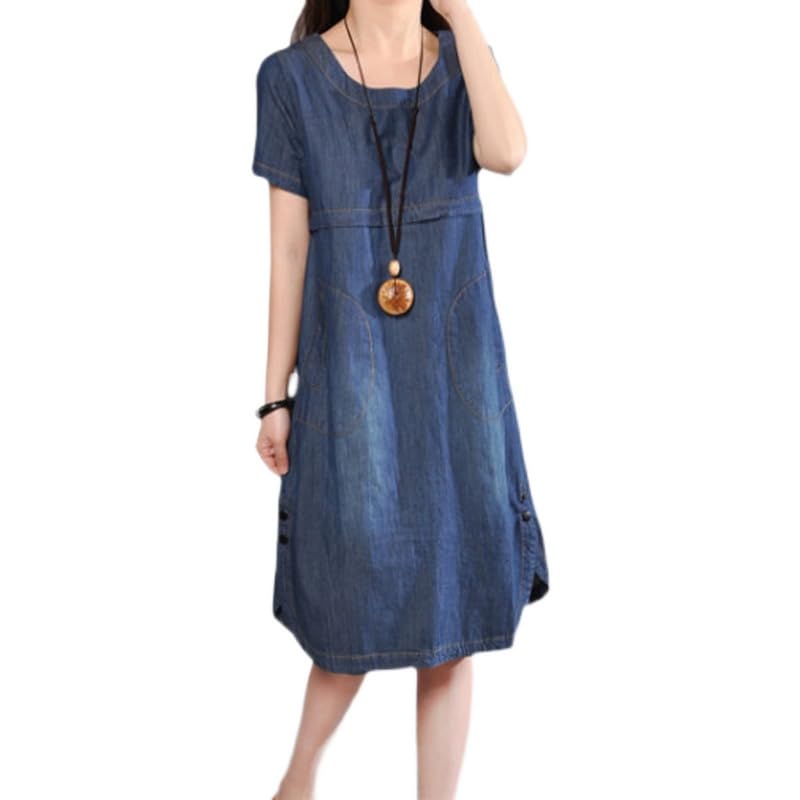 

Plus Size Denim Relaxed Suitable for Size M [JINJUDUO] Women s Dress, Cotton, A-line, Commuting/Casual Wear, Summer, Spring/Summer/Autumn,