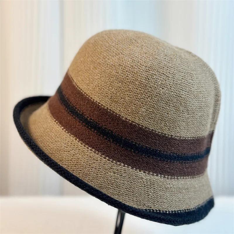 Autumn and Winter French Color Matching Elegant Temperament Bucket Hat Fashion Explosion Retro Thermal Basin Hat