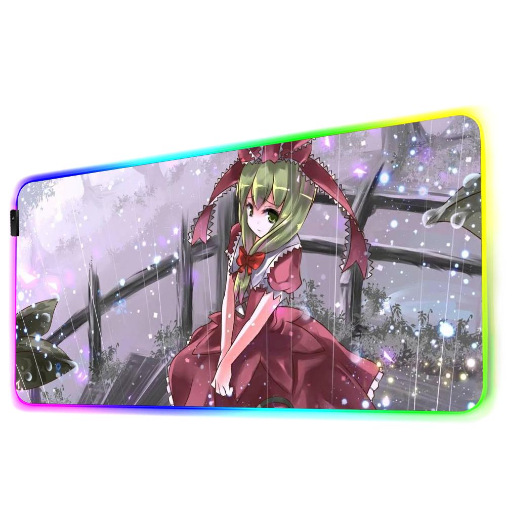 Hina Touhou Mouse Pad RGB Gaming Mousepad Big LED Pad PC Desk Mat Luminous Mouse Pad Large Keyboard Mats Table Rug With Backlit