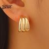 Delicate Design Earrings Plated Hoop for Women Triple Illusion Stud