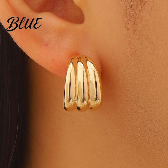 Delicate Design Earrings Plated Hoop for Women Triple Illusion Stud