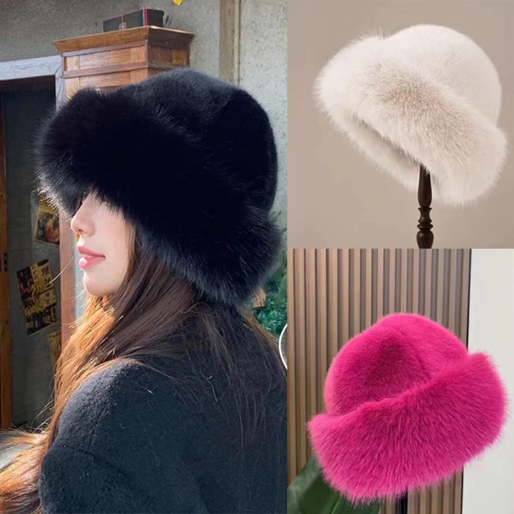 Warm Women's Winter Hat Fluffy Fur Bucket Hat For Women Plush Fisherman Hat Thicken Cold Snowy Day Panama Cap