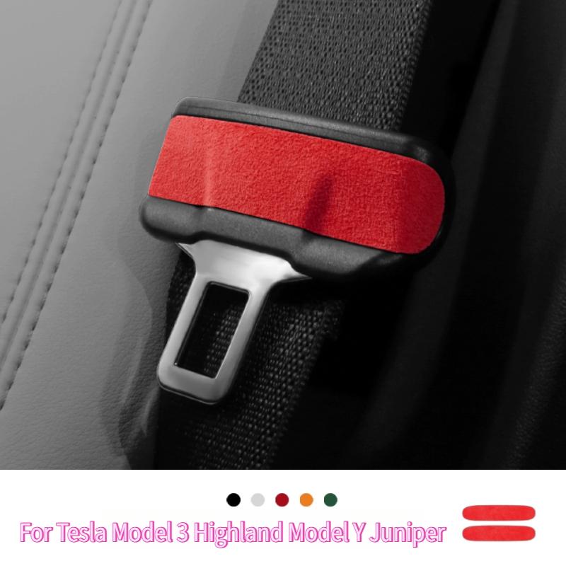 Seat Belt Buckle Decorative Stickers for Tesla Model 3 Highland Model Y Juniper 2025 Alcantara Suede Seat Belt Buckle Thin Patch