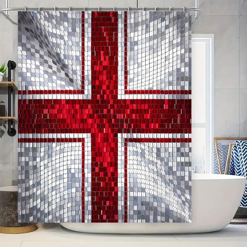 

Red Cross Mosaic Shower Curtain Modern Bathroom Decor Waterproof Fabric High Quality Home Accessories For Kids Bathrooms W60H190(CM)-1 Pcs