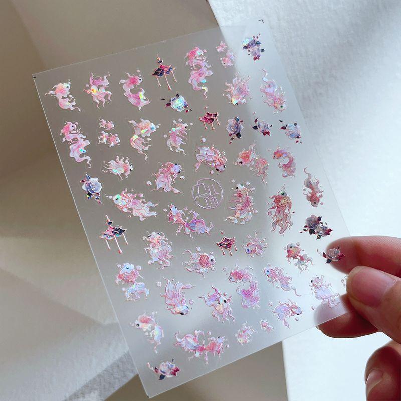 

2025 Lucky Koi Goldfish Nail Stickers Best Selling National Style Nail Sticker Gold Colorful Shell Light Nail Accessories Pink goldfish koi-TO3320 relief