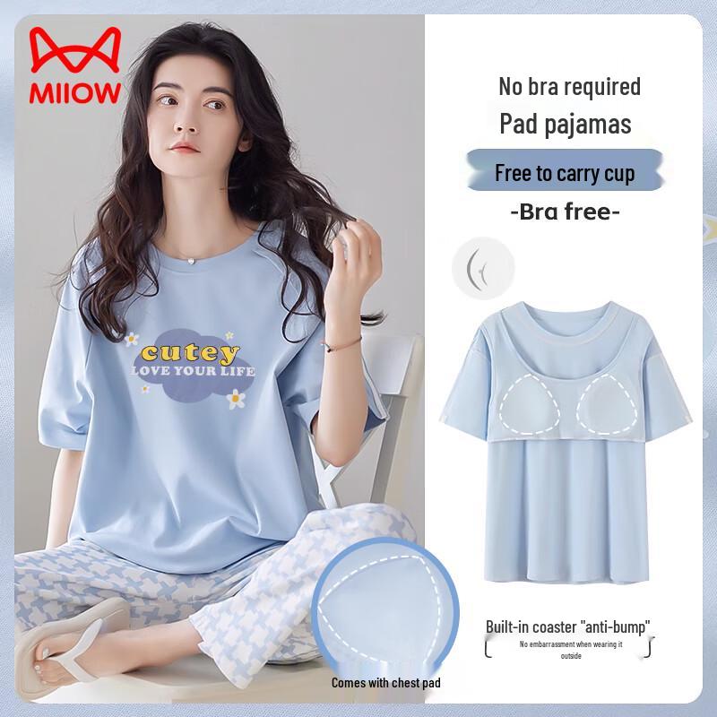 MaoRen Women s Summer Anti-Mite 100% Cotton Houndstooth Pajama Set XXL