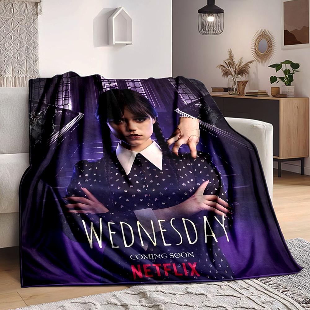 1Pc Wednesday Addams Returns Flannel Blanket, Soft And Comfortable, Casual Warm, Camping Travel, Christmas, Halloween Xmas Gift L1174