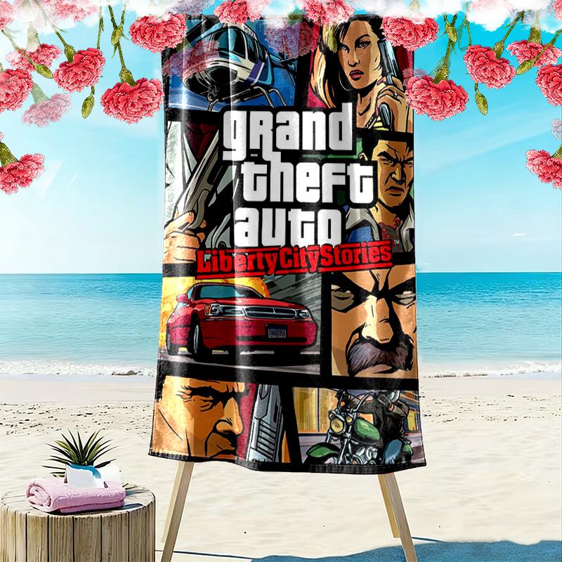 Grand Theft Auto V: L'avventura attende telo da spiaggia Telo da spiaggia per foto vacanze Campeggio all'aperto Asciugamano per piscina all'aperto Asciugamano da bagno ad asciugatura rapida nuoto