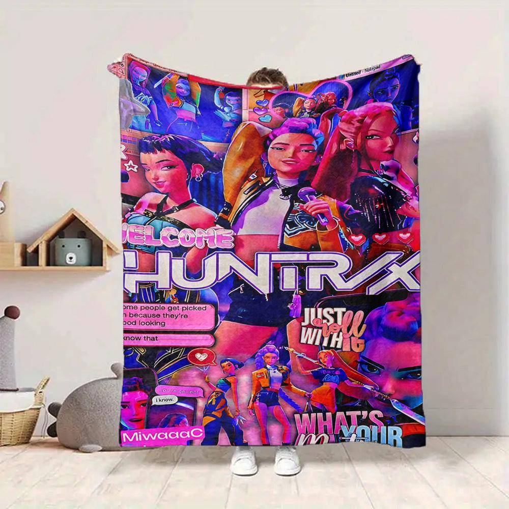 1PC Huntrix, K POP Blanket Soft Warm All Season Throw for Sofa, Bed, Car, Office Vibrant Colorful Design, Durable & Cozy Gift