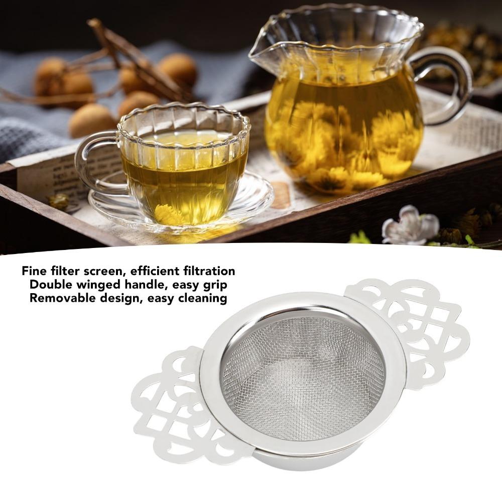 304 Stainless Steel Tea Infuser Filter Insulated Base Tea Strainer Bowl  Brewing Filter Tea Silver Flower Style