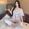 French Love Style Summer Thin Pajamas Girls Short Sleeves Trousers High Value Ice Silk Loungewear Can Be Worn Outside