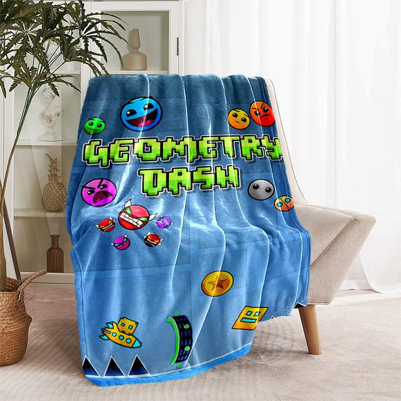 1pz Coperta Stampa Geometry Dash, Coperta Leggera per Divano, Letto - Morbida e Calda, Regalo per Tutte le Stagioni come Natale, Halloween