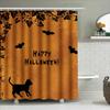 Halloween Decor Shower Curtain With Black Cats Bats Printing Orange Fabric Shower Curtains For Home Decoration