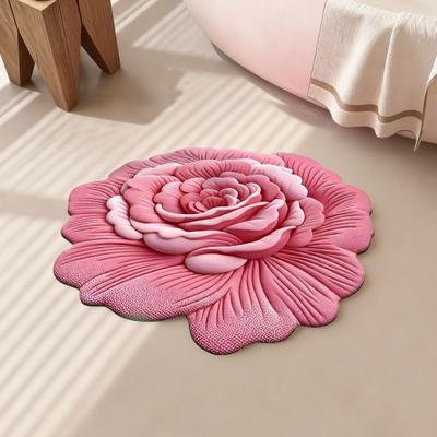 Floral Plush Floor Mat 3D Realistic Flower Design Non-Slip Absorbent Bath Mat Quick-Dry Bathroom Rug for Bedroom Entryway Vanity Area