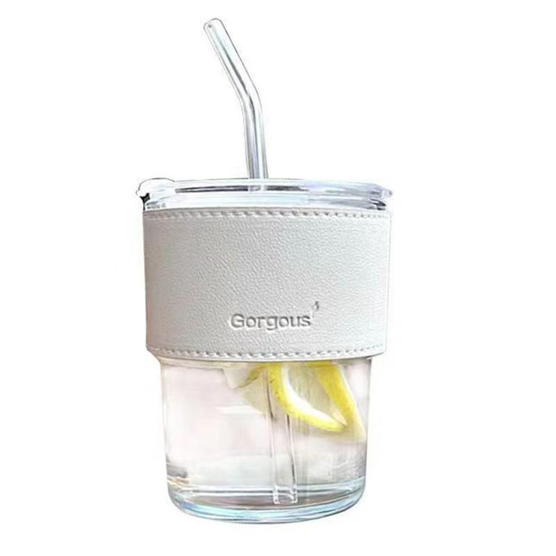 Individueller Bambus-Glasbecher mit Deckel und Strohhalm | Personalisierbares Logo und Design